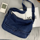 Lkblock Hong Kong StyleTooling Package Large Capacity Denim Satchels Lazy Style Canvas Women Shoulder Bags Simple Crossbody Bags Man