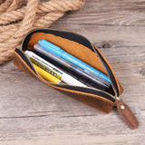 Lkblock Vintage Genuine Leather Pencil Case Retro Handmade Pencil Bag Portable Zipper Cosmetics Storage Pouch School Office Supplies