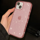 Lkblock New Bling Sparkle Soft Clear TPU Phone Case For iPhone 15 14 13 12 11 Pro Max Plus X XS Max XR Girls Pink Slim Thin Bumper Cover