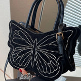 Lkblock Black Butterfly Design Handbag with Rhinestone Accents