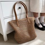 Lkblock Hand-woven Women's Shoulder Handbag Bohemian 2024 Summer Fashion Straw Beach Tote Bag Travel Shopper Weaving Shopping Bags