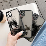 Lkblock Dragon Pattern Ink Brush Painting Phone Case for iPhone X XR XS 7 8 Plus SE 2020 16 15 12 13 14 11 Pro plus Max Back Cover Funda