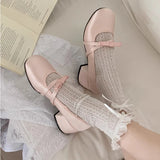 Lkblock Women Chunky Heel Shoes New 2024 Fashion Bowknot Strap Mid Heels Women Mary Jane Shoes Dress Shallow Mouth Ladies Ballet Shoes