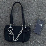 Lkblock Harajuku Square Y2k Bags Women 2024 Solid Pattern Chains Luxury Designer Handbag Ladies Harajuku Black Shoulder Bags