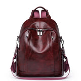 Lkblock Burgundy PU Leather Backpacks For Women Solid Vintage Small Satchels For Girl Fashion Cute Small Book Bags Shoulder Packages