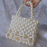 Lkblock Handwoven Acrylic Beaded Pearl Bag New Ins Cute Girl White Hollow Design Women's Bags 2024 Custom Spring Summer Ladies Handbag