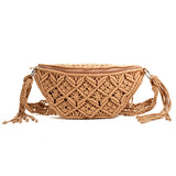 Lkblock Women Summer Beach McRahm Braid Bohemia Fanny Bag Crochet Gypsy Aztecs Ivessa Ethnic Waist Bag Tramp Belt Woven Outdoor Tote Bag