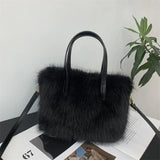 Lkblock Luxury Faux Fur Ladies Square Shoulder Bags Winter Fluffy Female Crossbody Bag Soft Furry Plush Women's Small Handbags Purse