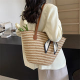 Lkblock Big Straw Ribbons Design Tote Bags for Women 2024 Summer Fashion Weave Shoulder Bags Travel Handbags Beach Bag