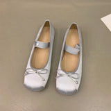 Lkblock Luxury Satin Silk Ballet Shoes Woman Classic Square Toe Bowtie Elastic Band Ballerina Flats Ladies Soft Loafers