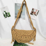 Lkblock Women Summer Beach McRahm Braid Bohemia Fanny Bag Crochet Gypsy Aztecs Ivessa Ethnic Waist Bag Tramp Belt Woven Outdoor Tote Bag