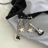 Lkblock Hot Sale Metal Hiphop Rock Y2K Guitar Keychain With Star Heart Cool Fashion Punk Harajuku Music Keyring Bag Pendant Accessories