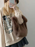 Lkblock Plush Tote Bag Women Autumn Vintage Fur Soft Large Capacity Coffee Shoulder Bag Female Retro Y2k Handbag Aesthetic