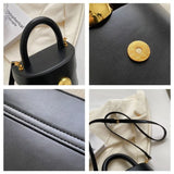 Lkblock Vintage Black Messenger Bag Women Retro Leather Handle Bucket Bag Purse Ladies Fashion Versatile Crossbody Bags Bolsos