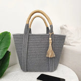 Lkblock Women Handbag New Ins Simple Fashion Versatile Cotton Rope Woven Bag Straw Woven Bag Holiday Beach Bag Bags