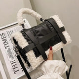 Lkblock Women Handbags Lambswool PU Pouch Soft Shoulder Bag Furry Handbags Crossbody bags for Women Winter Fashion Square Totes