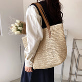 Lkblock Hand-woven Women's Shoulder Handbag Bohemian 2024 Summer Fashion Straw Beach Tote Bag Travel Shopper Weaving Shopping Bags