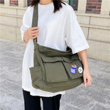 Lkblock Canvas Student Shoulder Bag Large Capacity Shopping Bags Female Casual Women Tote Solid Color Shoulder Crossbody Bag