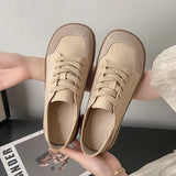 Lkblock Woman's Winter New Leather Lace Up Plush Warm Flat Sole Cotton Shoe Soft  Non Slip Widened Round Toe Mom's  Shoes