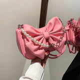 Lkblock New Design Women's Bag Trend Fashion Bow Pleated Underarm Shoulder Bag Individuality Summer Chains Beading Handbag