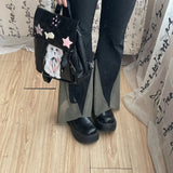 Lkblock Y2k Womens Backpack Black Cute Cat Patchwork Casual Fashion Pu Leather Backpack Popular Designer Gothic Kawaii Female Bag