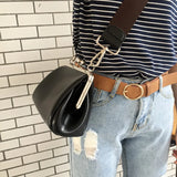 Lkblock Women Messenger bag Retro Kiss Lock Shoulder Crossbody Bags for Female Clip Bag Black Pu Leather Handbags Phone Purse