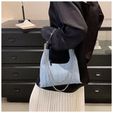 Lkblock Vintage Denim Hobos Bag Women Retro Chain Handle Chic Casual Underarm Bag Purse Ladies Fashion Y2k Handbag