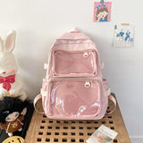 Lkblock Y2K Japanese High School Girls Backpack Transparent Pockets Itabag For Dolls Pins Display Plate Laptop Backpack Mochilas Ita Bag