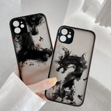 Lkblock Dragon Pattern Ink Brush Painting Phone Case for iPhone X XR XS 7 8 Plus SE 2020 16 15 12 13 14 11 Pro plus Max Back Cover Funda