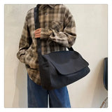 Lkblock Large Capacity Flap Casual Shoulder Phone Bag New Japanese Crossbody Solid Color Simple Student Canvas Bag