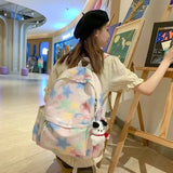 Lkblock Korean 2024 New Colorful Star College Student Schoolbags Japanese Tie Dyeing Large Capacity Personalized Backpack for Women Ins