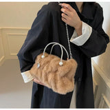 Lkblock Faux Fur Tote Handbags and Purses Women Shoulder Crossbody Bags New Soft Plush Messenger Bag High Quality