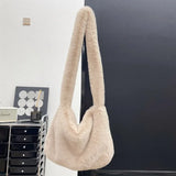 Lkblock Soft Faux Fur Ladies Messenger Bags Fashion Large Capacity Plush Women's Shoulder Bag Simple Solid Color Female Fluffy Handbags