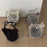 Lkblock 2024 Retro Pearl Bucket Women's Crossbody Bag Сумка Fashion INS Silver New in Handbag Handwoven DIY Beaded Bags Bolso De Hombro