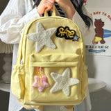 Lkblock Korean 2024 New Star Student Schoolbags Canvas Large Capacity Cute Girl Backpacks Spicy Girls Ins Leisure Backpack Universal Bag