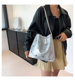 Lkblock Korean 2024 New Silver Butterfly Fashion Large Capacity Casual Women's Shoulder Bags Versatile Commuting Tote Bag for Girls Ins