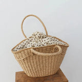 Lkblock New Straw Woven Bag Women's Handbag Beach Bag Dumpling Shaped Drawstring Woven Bag Accompanied by a Gift Basket