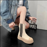 Lkblock New Designer Women's Elastic Boots Zip Shoe Comfort Women Shoes Platform High-top Female Sneakers Thick Sole Mid-calf Boots