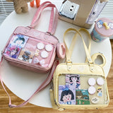 Lkblock Japanese Harajuku Itabag Girls PU Transparent Bag School Student Handbags Ita Bag Tote JK Uniform Shoulder Crossbody Bag