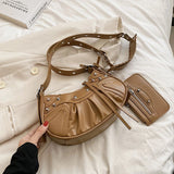 Lkblock Rivet Pleated Dumpling Bag，New Ins Fashion One Shoulder Underarm Bag, Trendy Messenger Bag Handbag