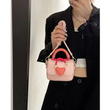 Lkblock Mini Bags for Women 2024 New Korean Contrast Heart Fashion Shoulder Bag PU Leather Casual Women's Crossbody Bag Mobile Phone Bag