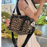 Lkblock Harajuku Leopard Print Y2k Shoulder Bags Women Hot Girls Nylon Cute Handbag Ladies Vintage Tote Underarm Bag Aesthetic