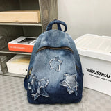 Lkblock Fashion Denim Backpacks Stars Pattern School Bags For Teenage Girls 2024 New Book Bags Women Satchels Small Leisure Travel Bags