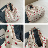 Lkblock Corduroy Tote Bag New Women's Casual Shoulder Handbag Strawberry Pattern Large Capacity Open Shoulder Bag