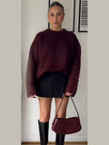 Lkblock Casual Loose Woman's Fashion Solid Color Knitted Pullover Chic Classic Full Sleeved O Neck Sweater Autumn New Female Jumper 2024