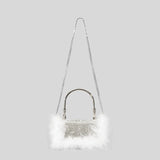 Lkblock Luxury Ostrich Feather Dianonds Patchwork Evening Handbags Shinny Rhinestone Shoulder Crossbody Bags Glitter Small Party Purses