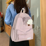 Lkblock Schoolbag Female Student Korean Version Female Junior High School College Solid Color Backpack Versatile High-value Backpack