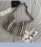 Lkblock Vintage Striped Shoulder Bag Women High Street Large Capacity Casual Tote Bag Ladies Versatile Travel Messenger Bags