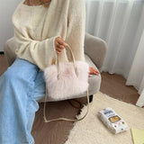 Lkblock Luxury Faux Fur Ladies Square Shoulder Bags Winter Fluffy Female Crossbody Bag Soft Furry Plush Women's Small Handbags Purse