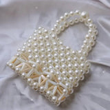 Lkblock Handwoven Acrylic Beaded Pearl Bag New Ins Cute Girl White Hollow Design Women's Bags 2024 Custom Spring Summer Ladies Handbag